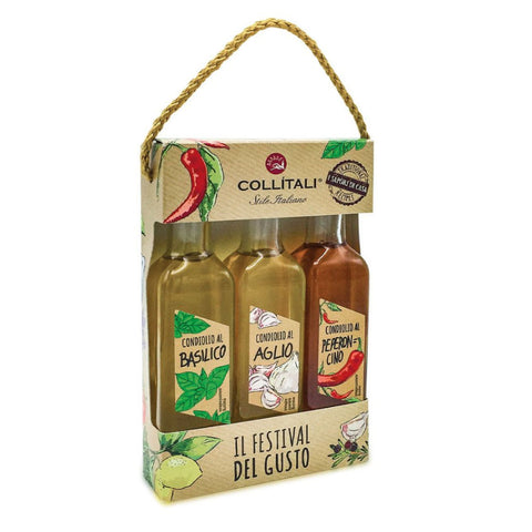 Tris of Flavored Oils: Basil, Chili Pepper, Garlic 300ml - Collitali