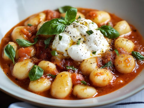 Creamy Burrata Gnocchi in Tomato Sauce