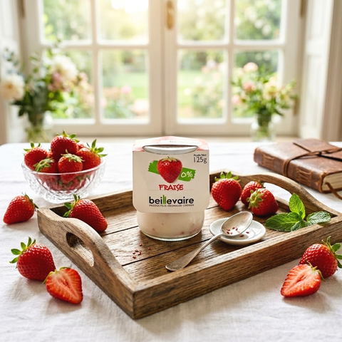 Beillevaire 0% Strawberry Yogurt – 125g (Glass Jar)
