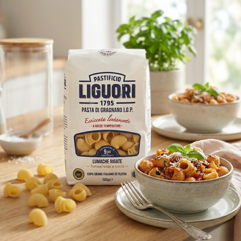Liguori Lumache Rigate Pasta 500g – Gragnano PGI Bronze-Drawn Italian Pasta