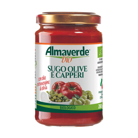 Organic Tomato Sauce with Olives & Capers 280g - Almaverde