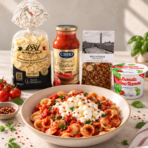 Orecchiette arrabbiata with Burrata